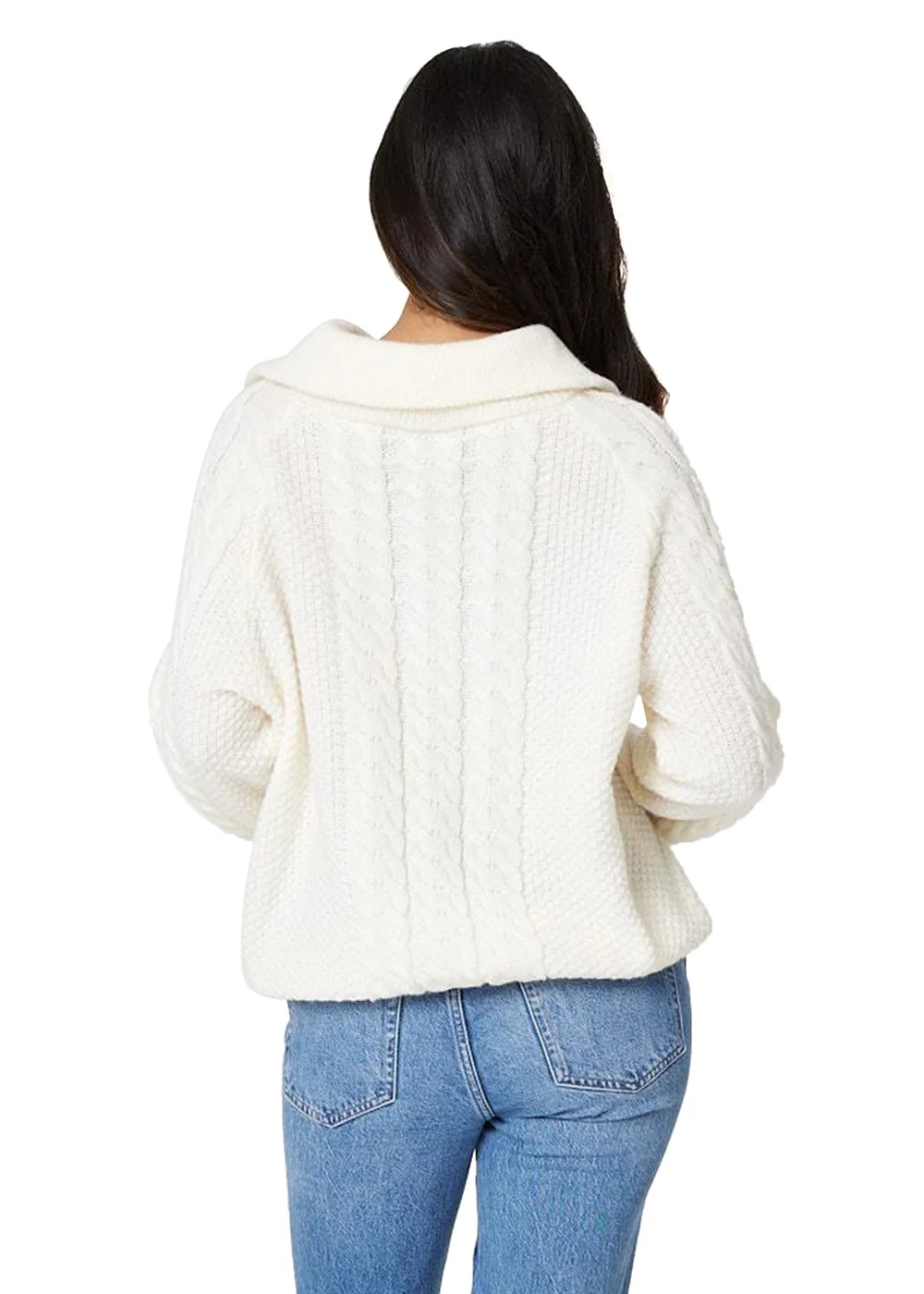 Izabel London White Cable Knit Zip Neck Jumper - 8 Image 2