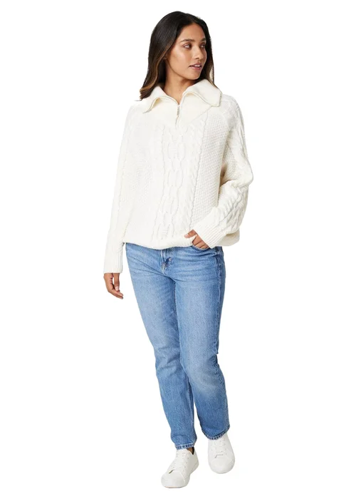 Izabel London White Cable Knit Zip Neck Jumper - 8 Image 4