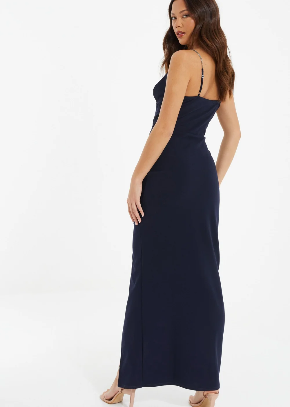Quiz Blue Diamante Ruched Maxi Dress - 6 Image 2
