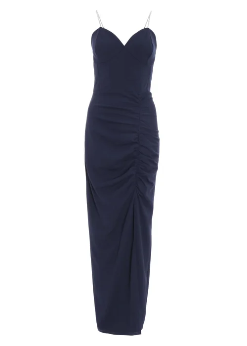 Quiz Blue Diamante Ruched Maxi Dress - 6 Image 4