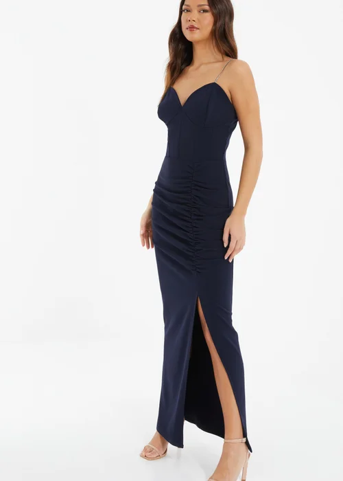 Quiz Blue Diamante Ruched Maxi Dress - 6 Image 3