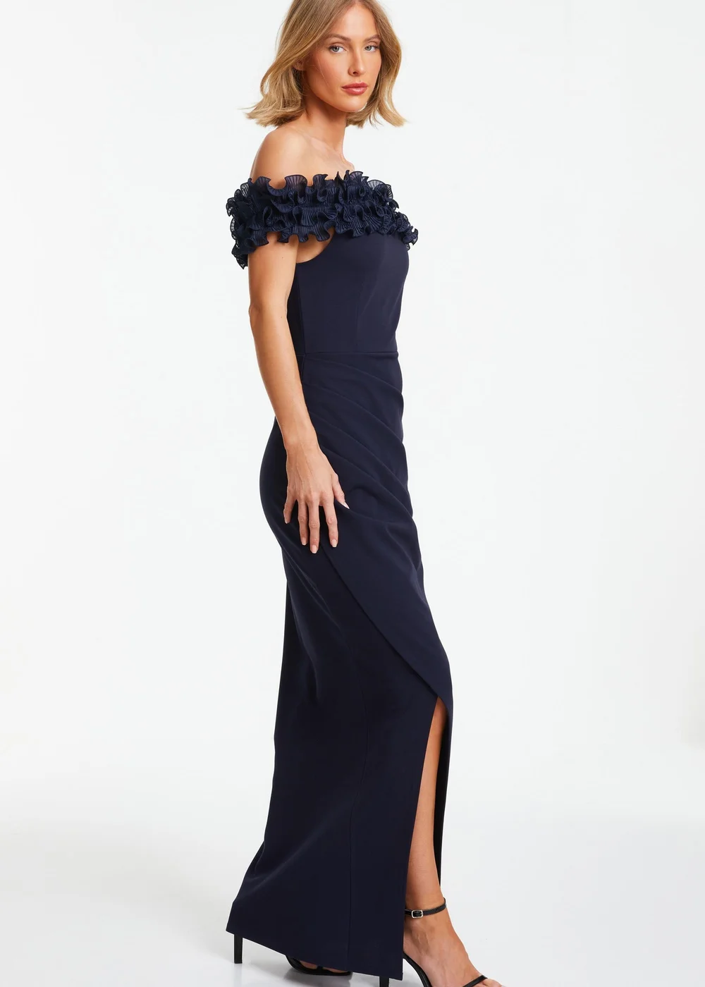 Quiz Blue Ruffle Bardot Maxi Dress - 18 Quiz Blue Ruffle Bardot Maxi Dress - 18