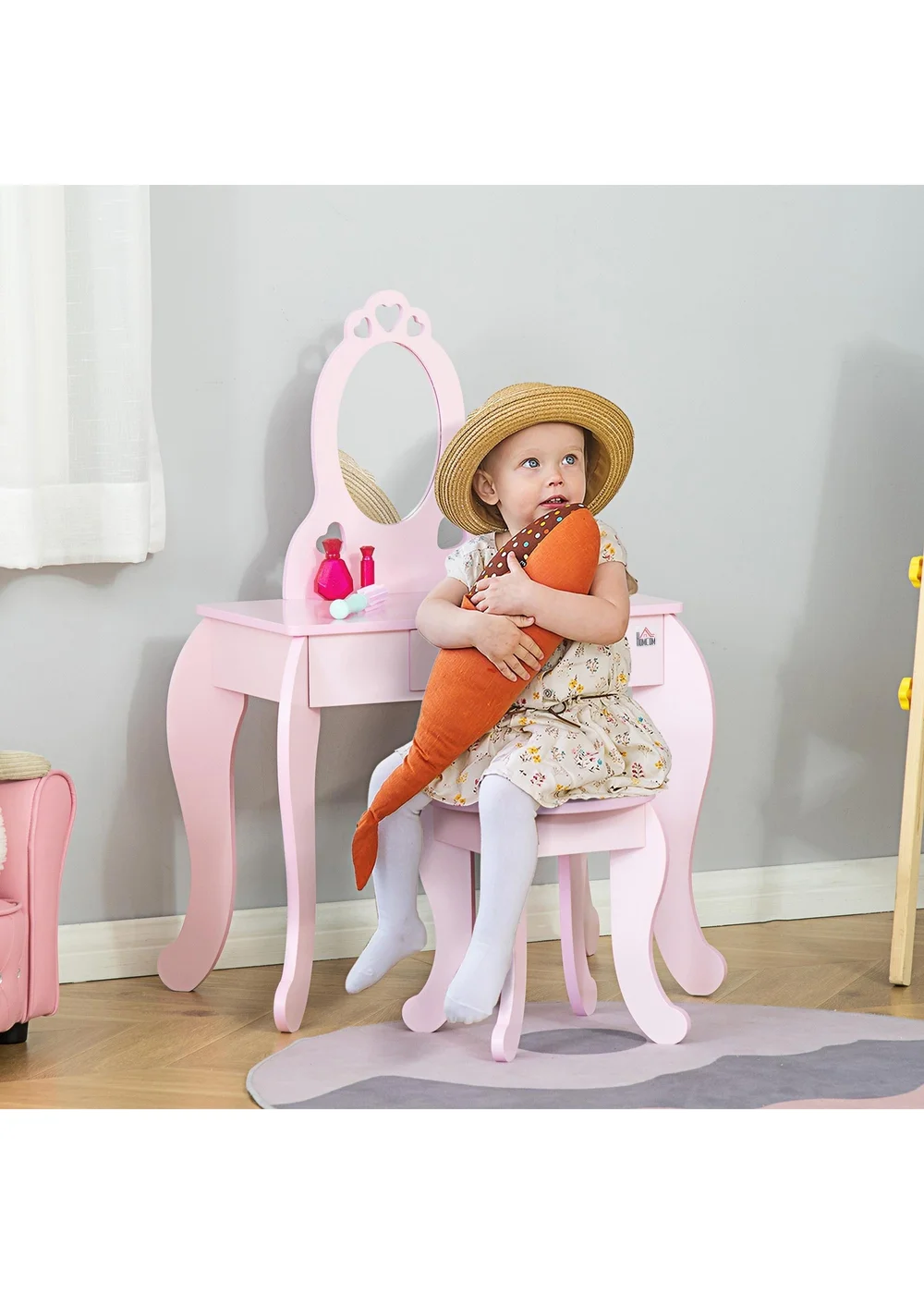 HOMCOM Kids Vanity Table Set Make Up Desk with Mirror - One Size Image 1