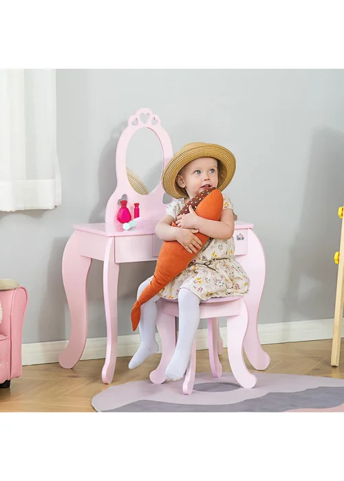 HOMCOM Kids Vanity Table Set Make Up Desk with Mirror - One Size Image 1