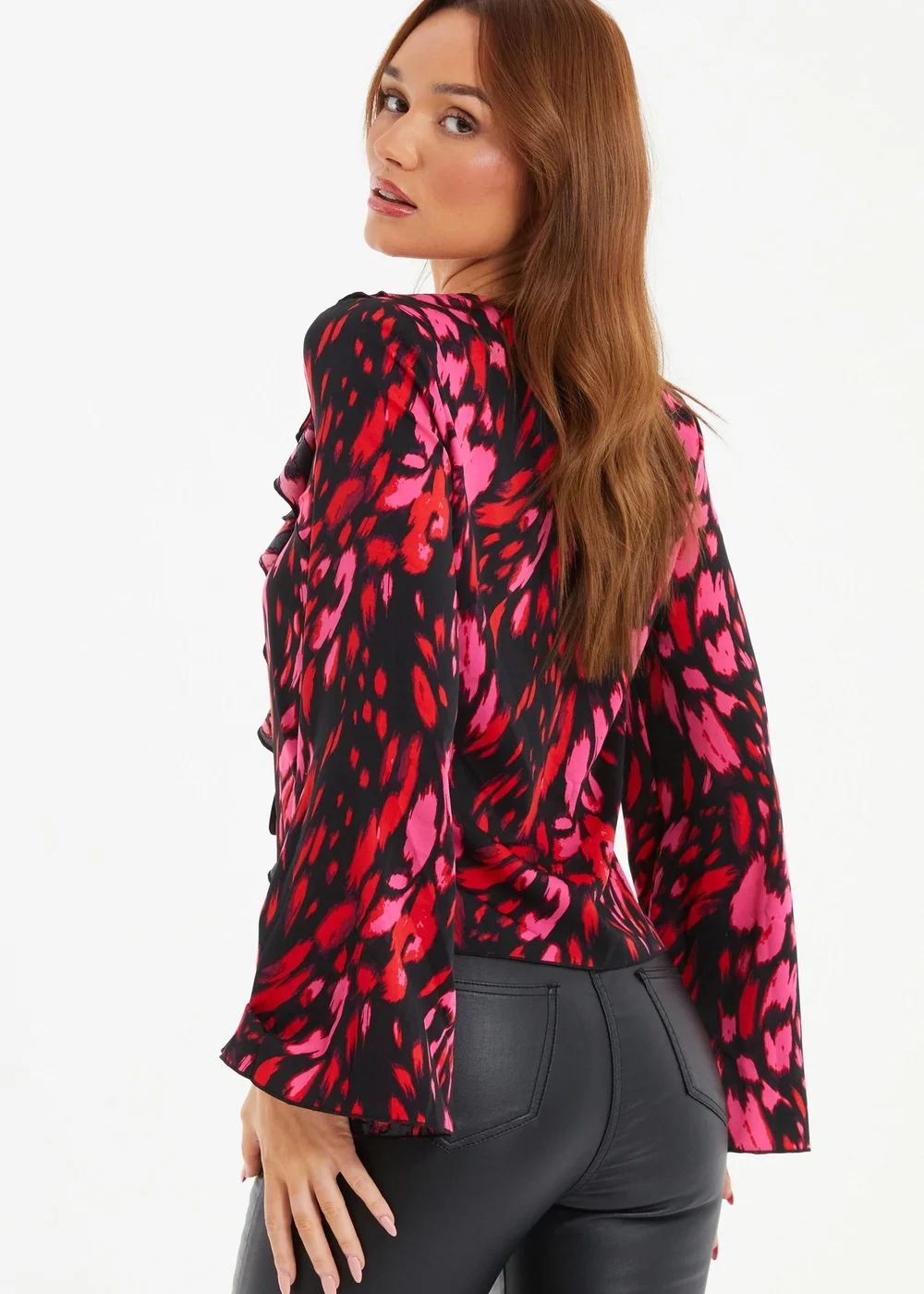 Quiz Black Animal Print Tie Blouse - 6 Image 2
