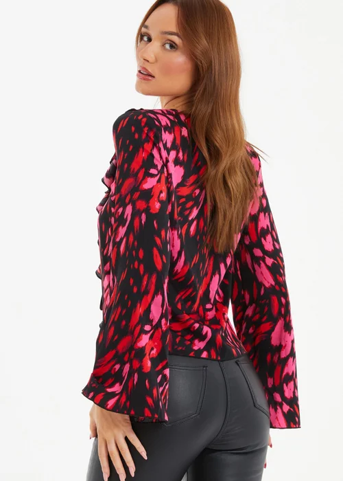 Quiz Black Animal Print Tie Blouse - 6 Image 2