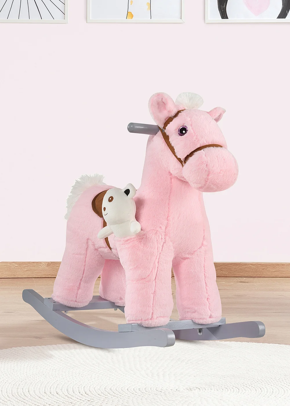 HOMCOM Kids Plush Rocking Horse Toy Pink - One Size Image 2