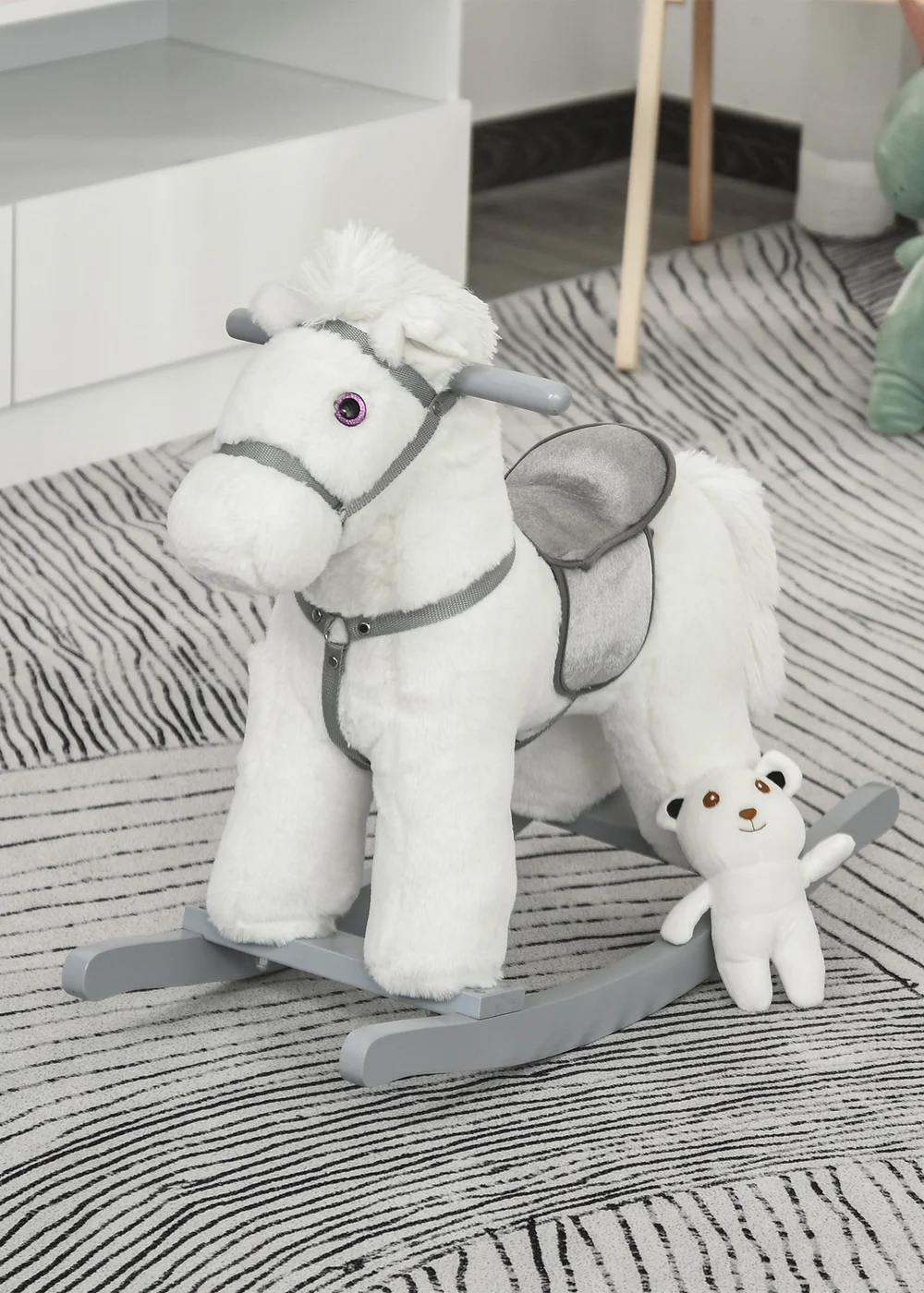 HOMCOM Kids Plush Rocking Horse Toy White - One Size Image 2