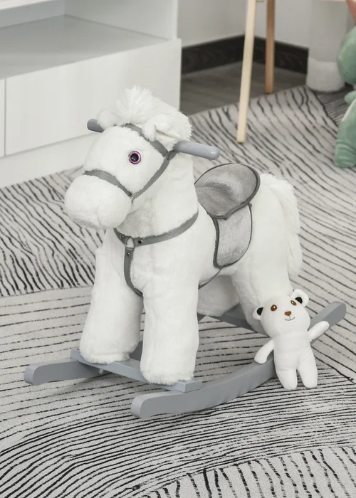 HOMCOM Kids Plush Rocking Horse Toy White - One Size Image 2