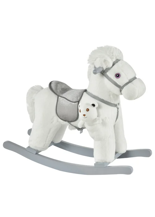 HOMCOM Kids Plush Rocking Horse Toy White - One Size Image 1
