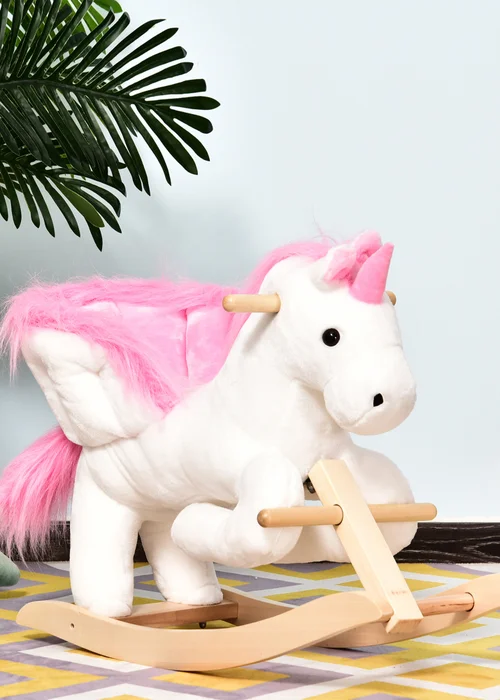 HOMCOM Kids Unicorn Rocking Horse Plush Toy - One Size Image 2