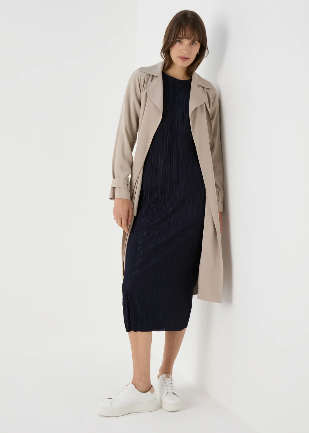 Navy Plisse Column Dress - Size 8 Image 4