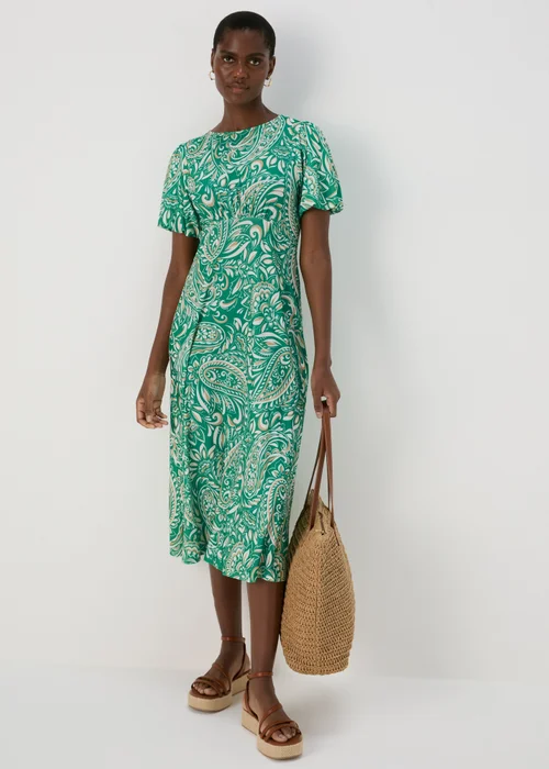 Et Vous Green & White Paisley Puff Sleeves Midi Dress - 8 Image 4