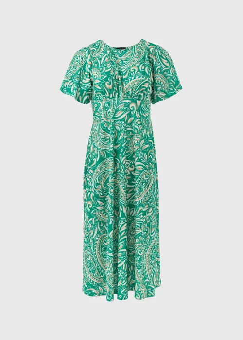 Et Vous Green & White Paisley Puff Sleeves Midi Dress - 8 Image 5