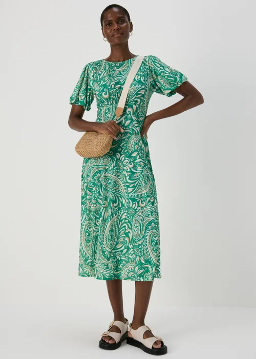 Et Vous Green & White Paisley Puff Sleeves Midi Dress - 8 Image 1