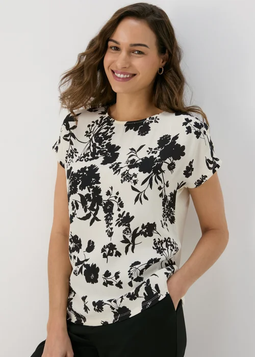 Et Vous White & Black Jersey Back Floral T-Shirt - Size 8 Image 1