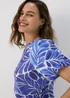 Et Vous Blue & White Puff Sleeve Leaf Print Top - Size 8 Image 3
