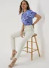 Et Vous Blue & White Puff Sleeve Leaf Print Top - Size 8 Image 4