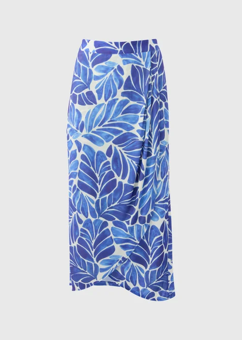 Et Vous Blue & & White Leaf Print Midi Skirt - Size 8 Image 5