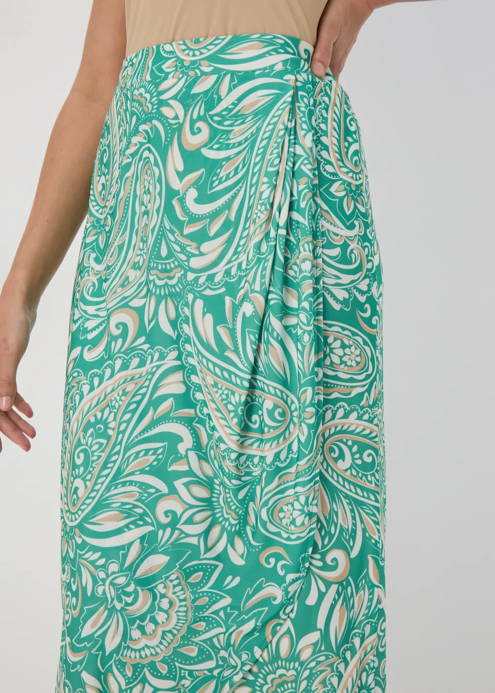 Et Vous Green & White Paisley Midi Skirt - Size 8 Image 3