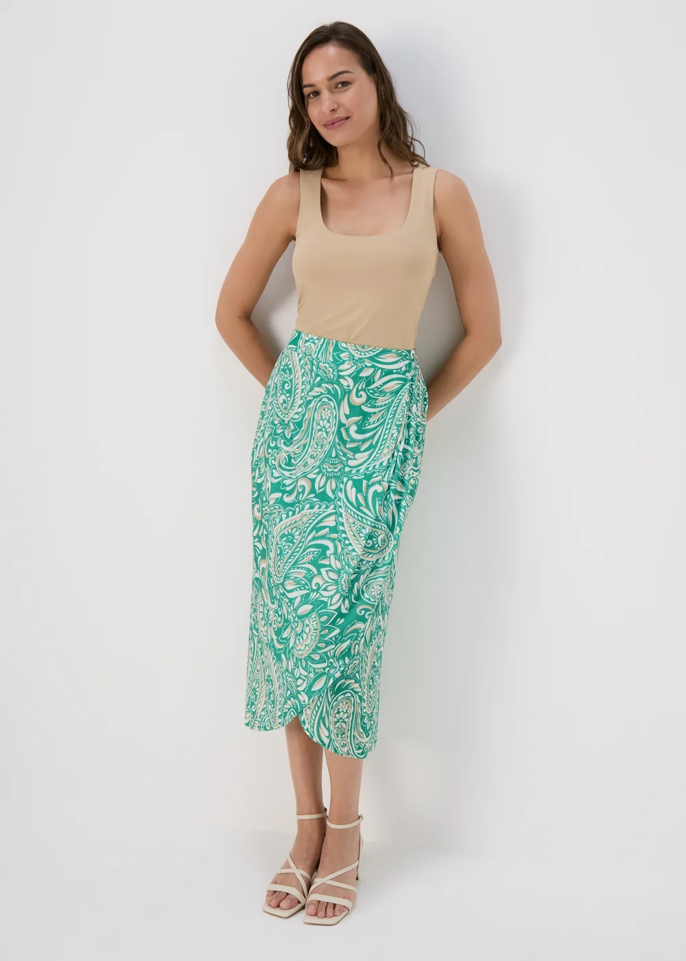 Et Vous Green & White Paisley Midi Skirt - Size 8 Image 1