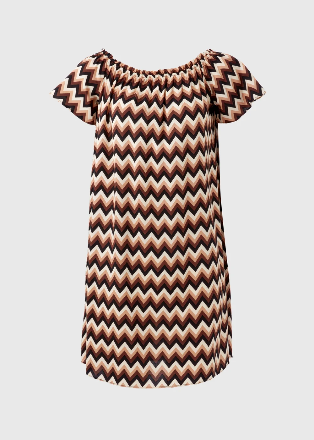 Multicolour Mono Chevron Viscose Bardot Dress - 8 Image 5