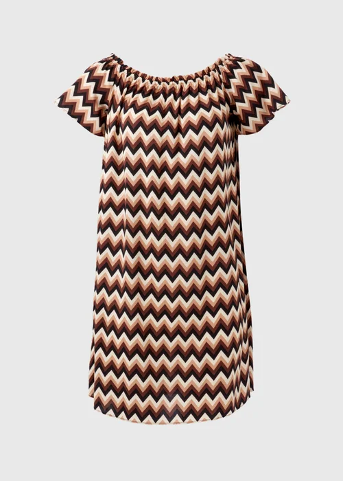 Multicolour Mono Chevron Viscose Bardot Dress - 8 Image 5