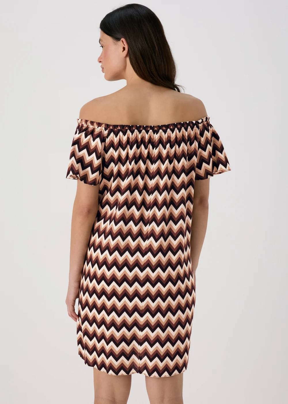 Multicolour Mono Chevron Viscose Bardot Dress - 8 Image 2
