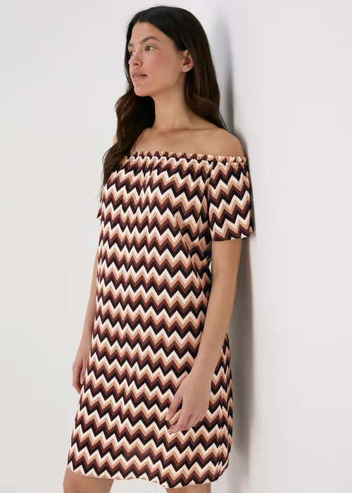 Multicolour Mono Chevron Viscose Bardot Dress - 8 Image 1