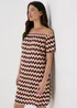 Multicolour Mono Chevron Viscose Bardot Dress - 8 Image 1