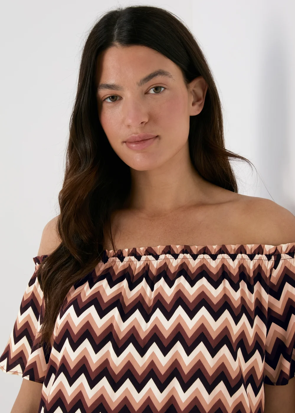 Multicolour Mono Chevron Viscose Bardot Dress - 8 Image 3