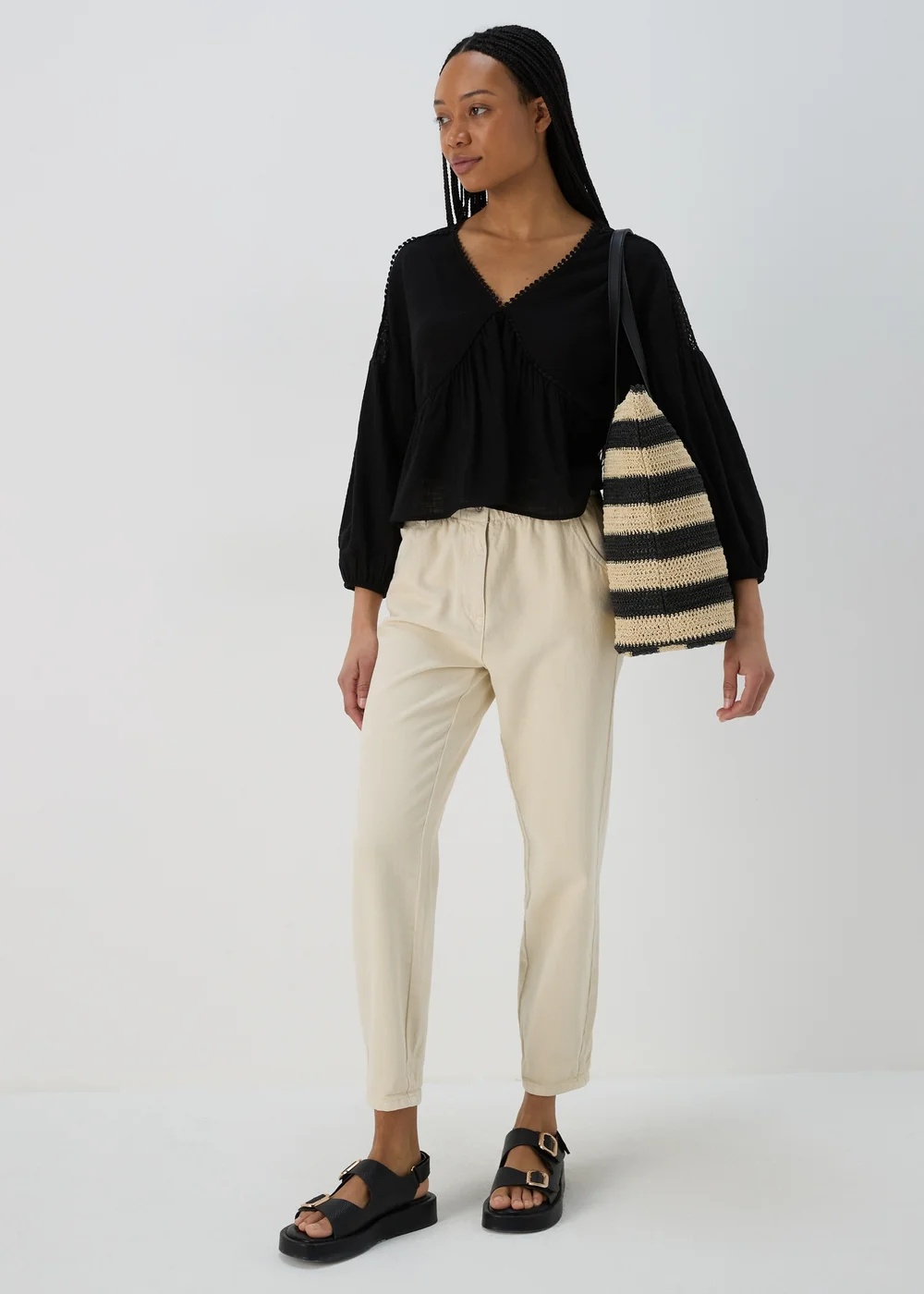 Black V Neck Lace Trim Blouse Top - 8 Image 4