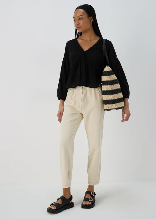 Black V Neck Lace Trim Blouse Top - 8 Image 4