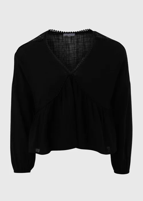 Black V Neck Lace Trim Blouse Top - 8 Image 5