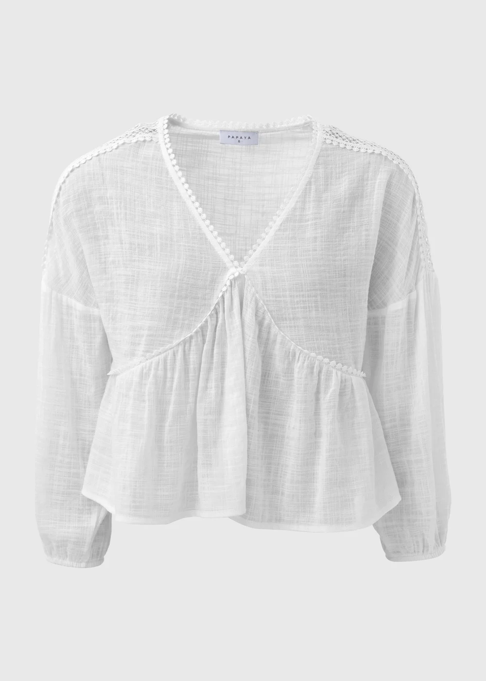 White V Neck Lace Trim Blouse Top - Size 8 Image 5