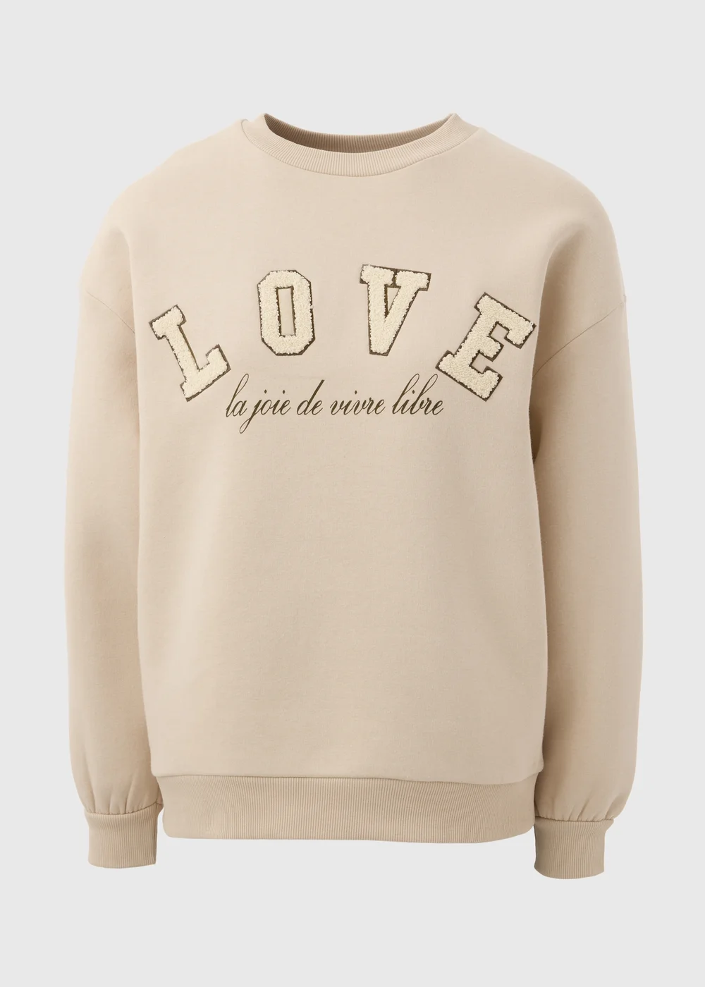 Beige Love Slogan Sweatshirt - S Image 5