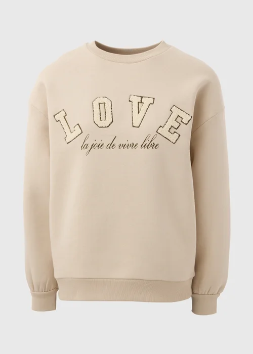 Beige Love Slogan Sweatshirt - S Image 5