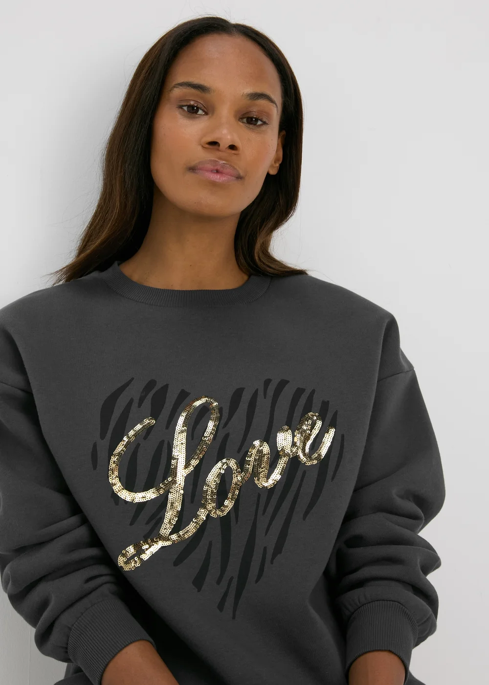 Charcoal Sequin Graphic Sweatshirt - S Image 3