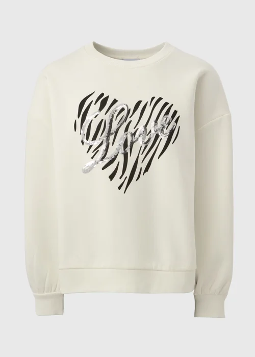 Cream Sequin Graphic Sweatshirt - Small Image 5