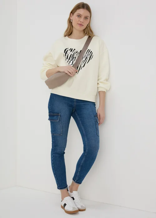 Cream Sequin Graphic Sweatshirt - Small Image 4