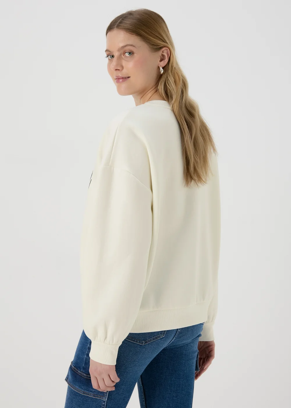 Cream Sequin Graphic Sweatshirt - Small Image 2