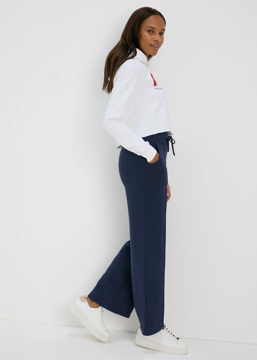 Navy Wide Leg Trousers - S Image 4