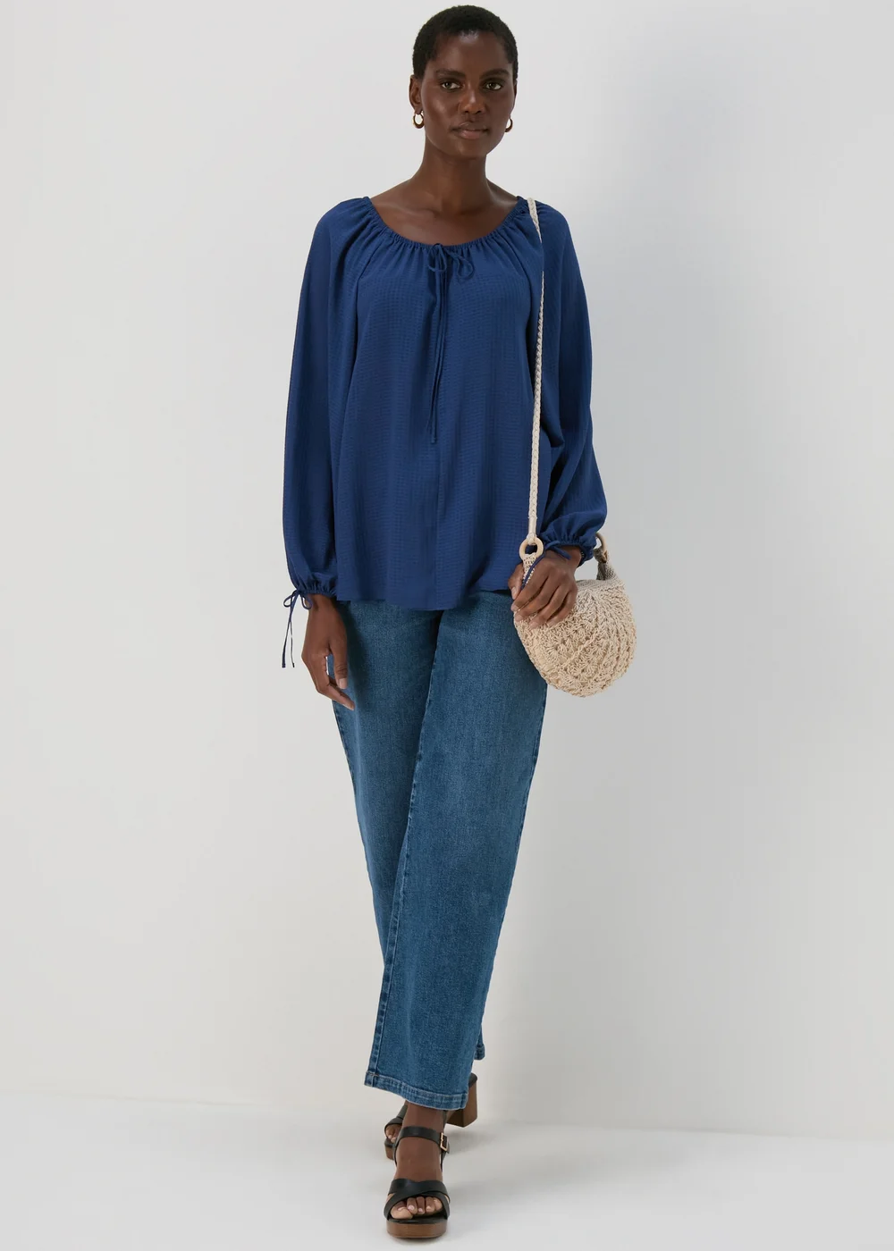 Navy Tie Neck Blouse Top - Size 8 Image 4