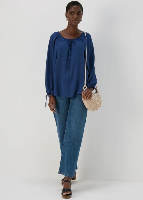 Navy Tie Neck Blouse Top - Size 8 Image 4