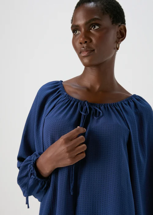 Navy Tie Neck Blouse Top - Size 8 Image 3