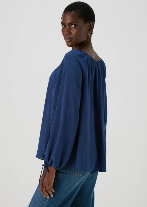 Navy Tie Neck Blouse Top - Size 8 Image 2