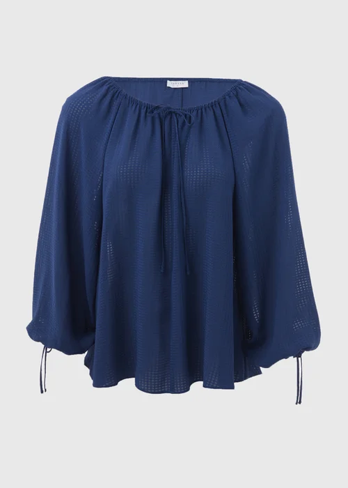 Navy Tie Neck Blouse Top - Size 8 Image 5