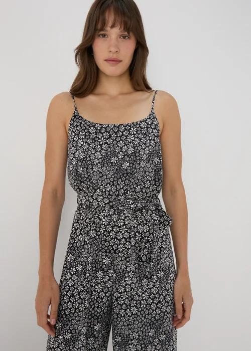 Black Mono Ditsy Strappy Jumpsuit - 8 Image 3