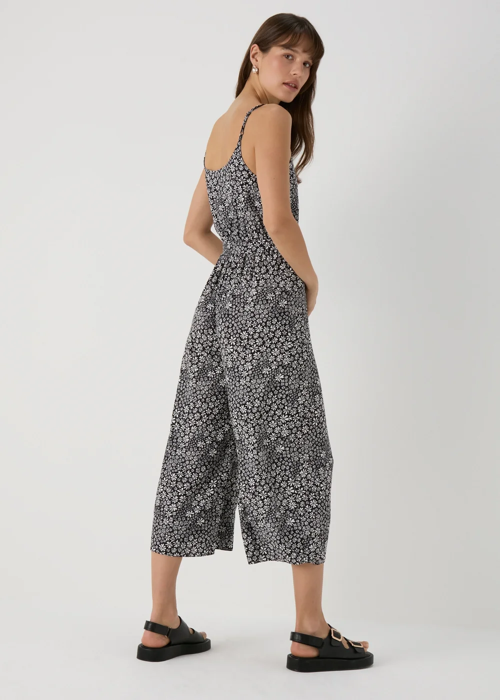 Black Mono Ditsy Strappy Jumpsuit - 8 Image 2