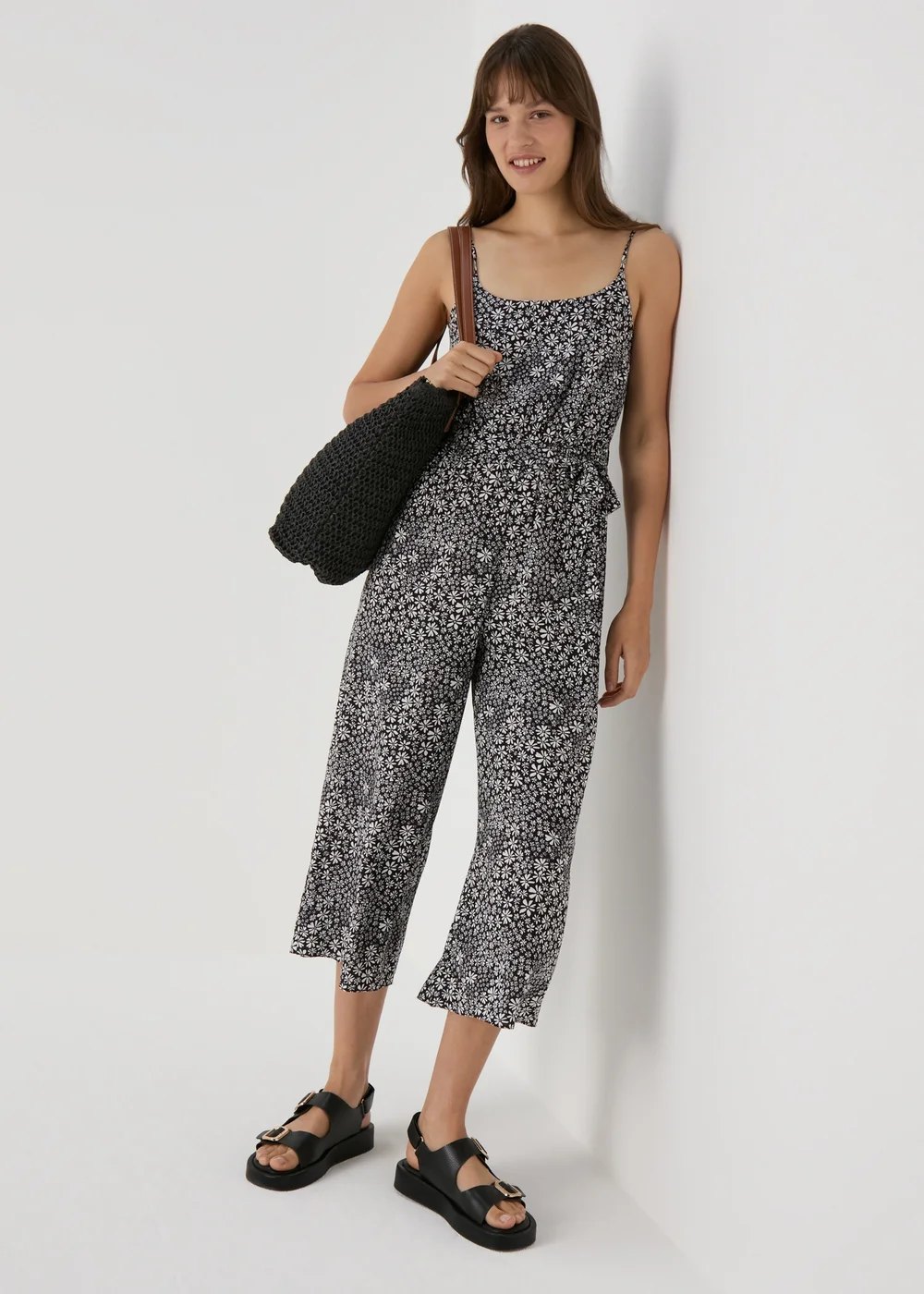 Black Mono Ditsy Strappy Jumpsuit - 8 Image 1